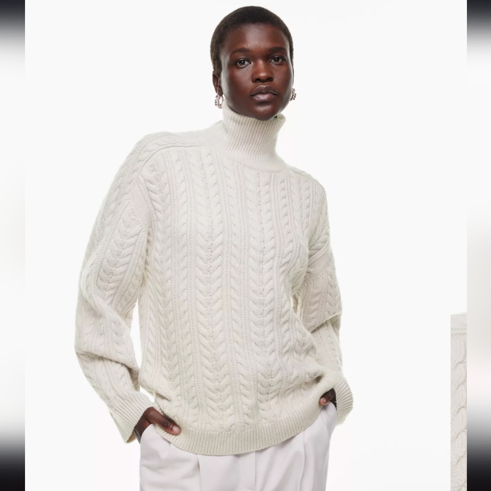 NWT Aritzia Babaton Cliffs Merino Wool Turtleneck Cable Sweater